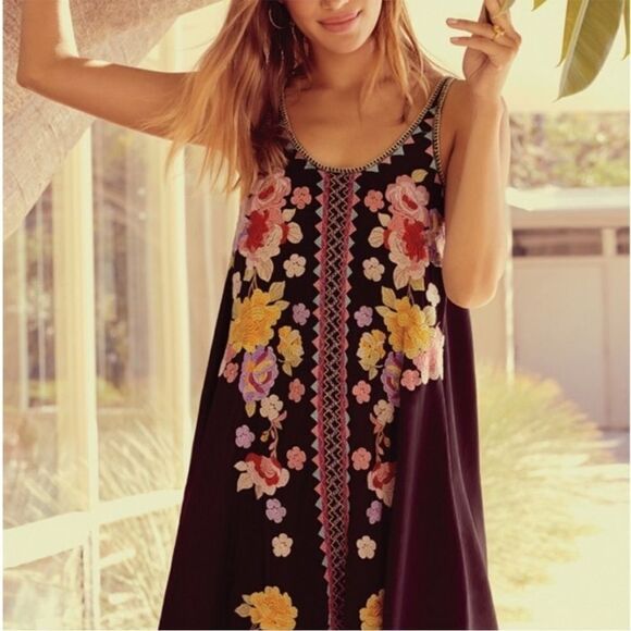 Johnny Was Peta Slip Dress Embroidered Mini Black - Picture 1 of 10